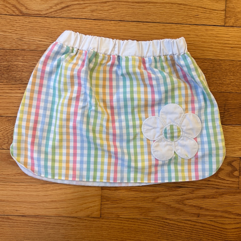 Beaufort Bonney Colorful Gingham Girls Skirt with Flower Detail